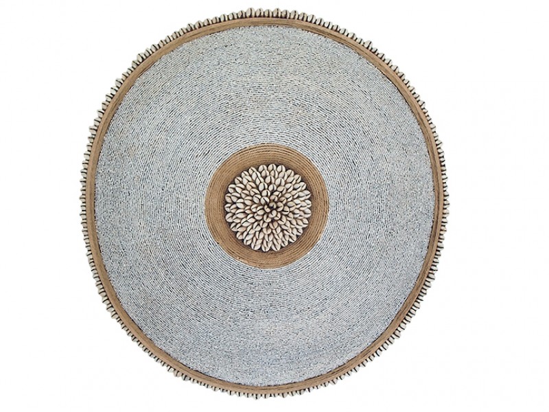 Beaded Shield - White with Manilla and Cowrie Center and Trim Beaded Shield - White with Manilla and Cowrie Center and Trim